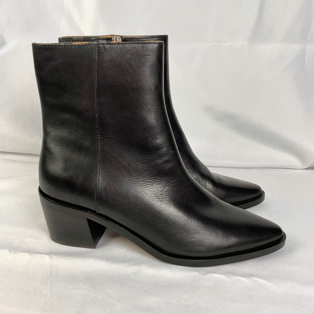 Madewell Western Ankle Boot Black Leather Zip Block Heel Size 9.5 Bootie